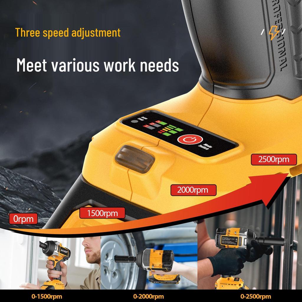 Rechargeable Electric Impact Wrench with High Torque Brushless Motor and Lithium Battery