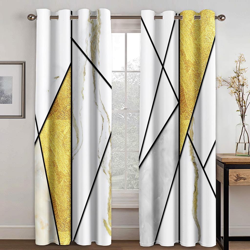 2pcs Geometric Abstract 3D Art Painting Curtain With Rod Pocket Mount Digital Printed Curtains Polyester Material Living Room