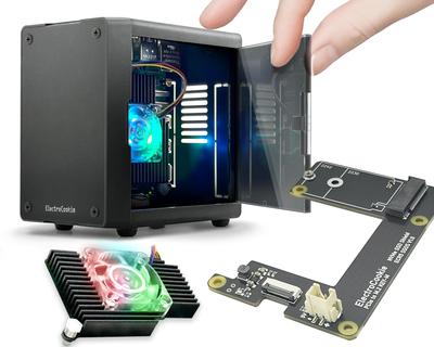 Корпус ElectroCookie Mini PC для Raspberry Pi 5 NVMe SSD PCIe HAT Active RGB Lighting Cooler Case HAT M.2 и (Черный + M.2 [ECR5 SSDS])