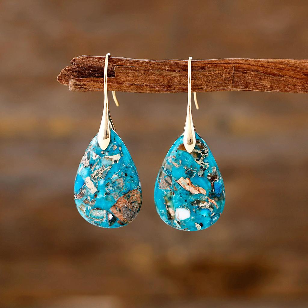 Bohemian New Vacation Style Half Jewel Water Drop Pendant Earrings European and American Popular Accessories