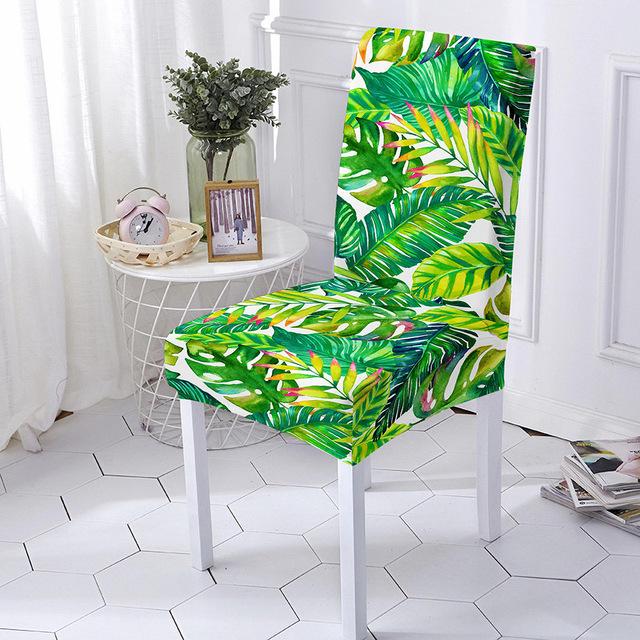 Tropical Plant Print Elastic Chair Cover Washable Green Series All Inclusive Dining Chair Cover Spandex For Restaurant Wedding