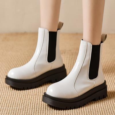 Мода женские модные ботинки челси на платформе смешанные цвета из искусственной кожи ботильоны для женщин 2024 осень эластичные короткие без застежек Botas Mujer