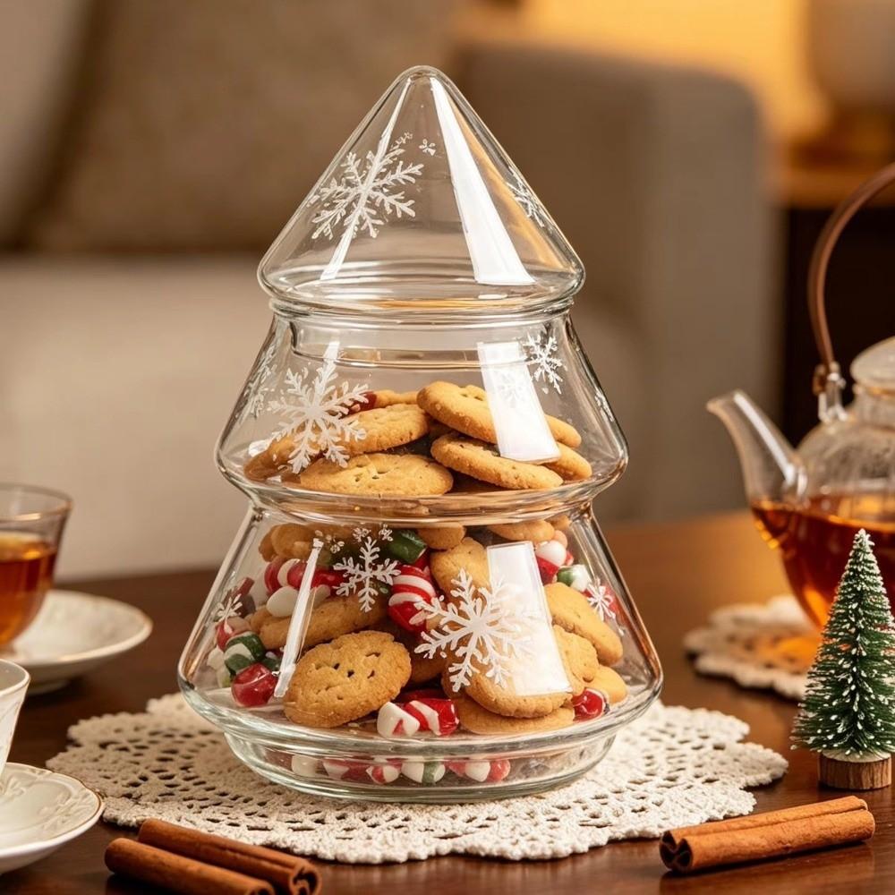 Transparent Glass Christmas Tree Jar Christmas Food Container Dessert Table Display