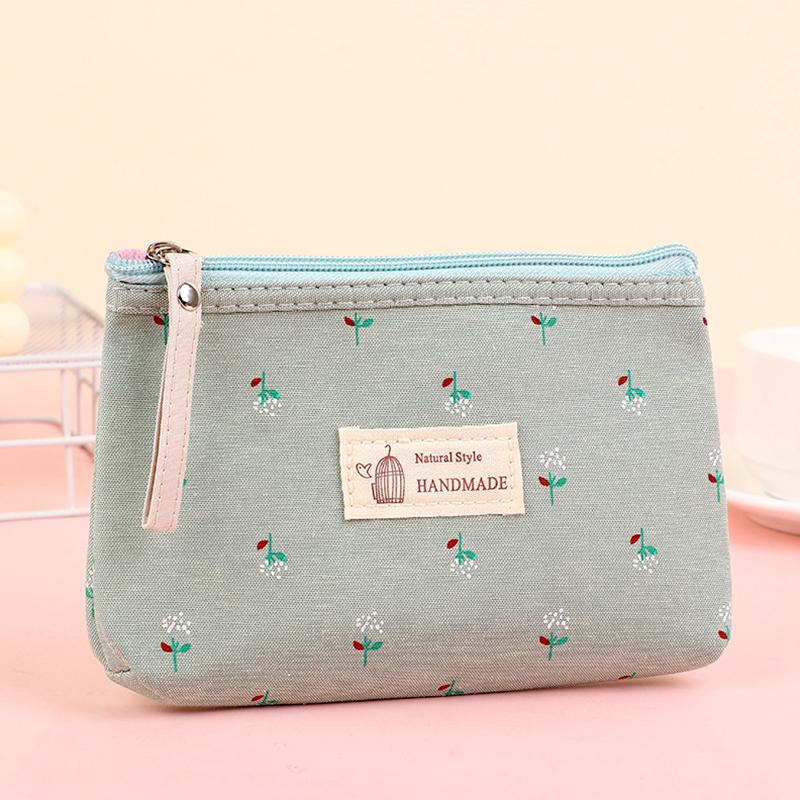 1Pc Floral Prints Rectangle Coin Purse Cute Cosmetic Bag Small Storage Bags Canvas Toiletry Organizer Purse