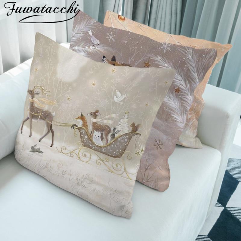 Fuwatacchi Merry Christmas Чехлы для подушек с изображением оленя, наволочка, мягкая наволочка, декоративная домашняя наволочка для диванных подушек, чехол