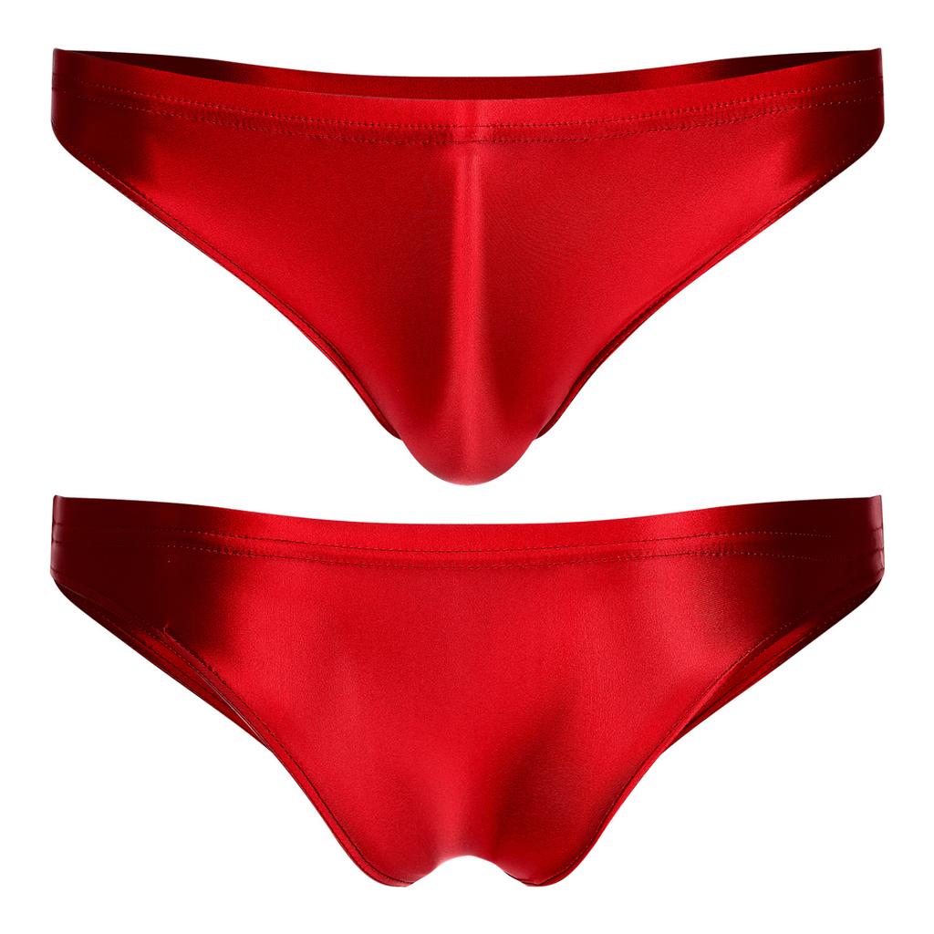 Mens Glossy Low Rise Briefs Solid Color Elastic Waistband Underpants Underwear Swimwear