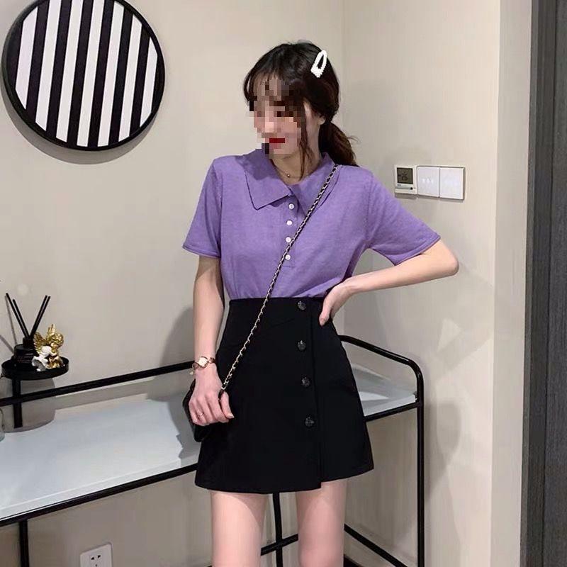 Cotton Blend Irregular Half Skirt For Summer Soft High Waist Slim Fit Student Style