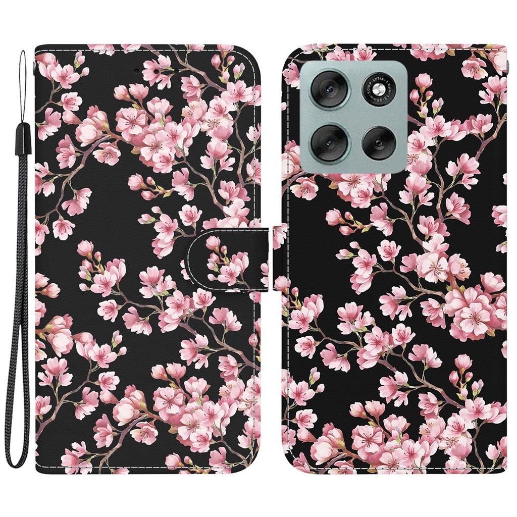 Для Motorola Moto G56 5G Кошелек Чехол для телефона Противоударный с принтом из кожи Книжка с ремешком