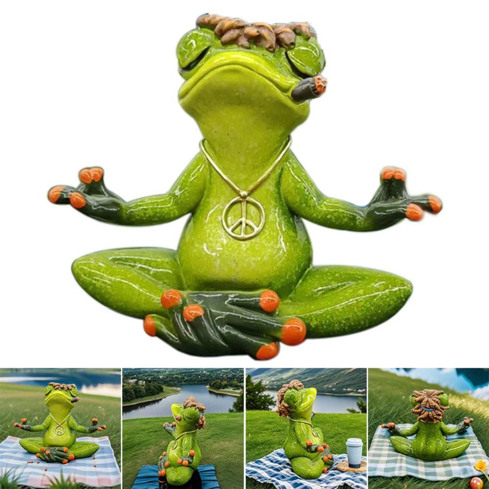 Зеленая лягушка скульптура смола йога лягушка украшение милая медитирующая лягушка статуэтка стол