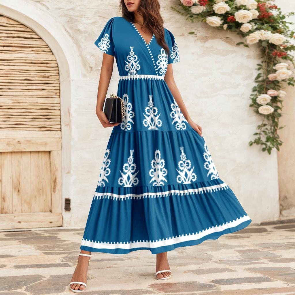 Женские струящиеся платья Женские летние платья Повседневные платья макси с коротким рукавом Официальные платья макси