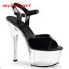 Summer Fish Mouth Transparent Black Fashion Buckle Fashion Dance Sandals 17cm Heel 7cm Platform YKC