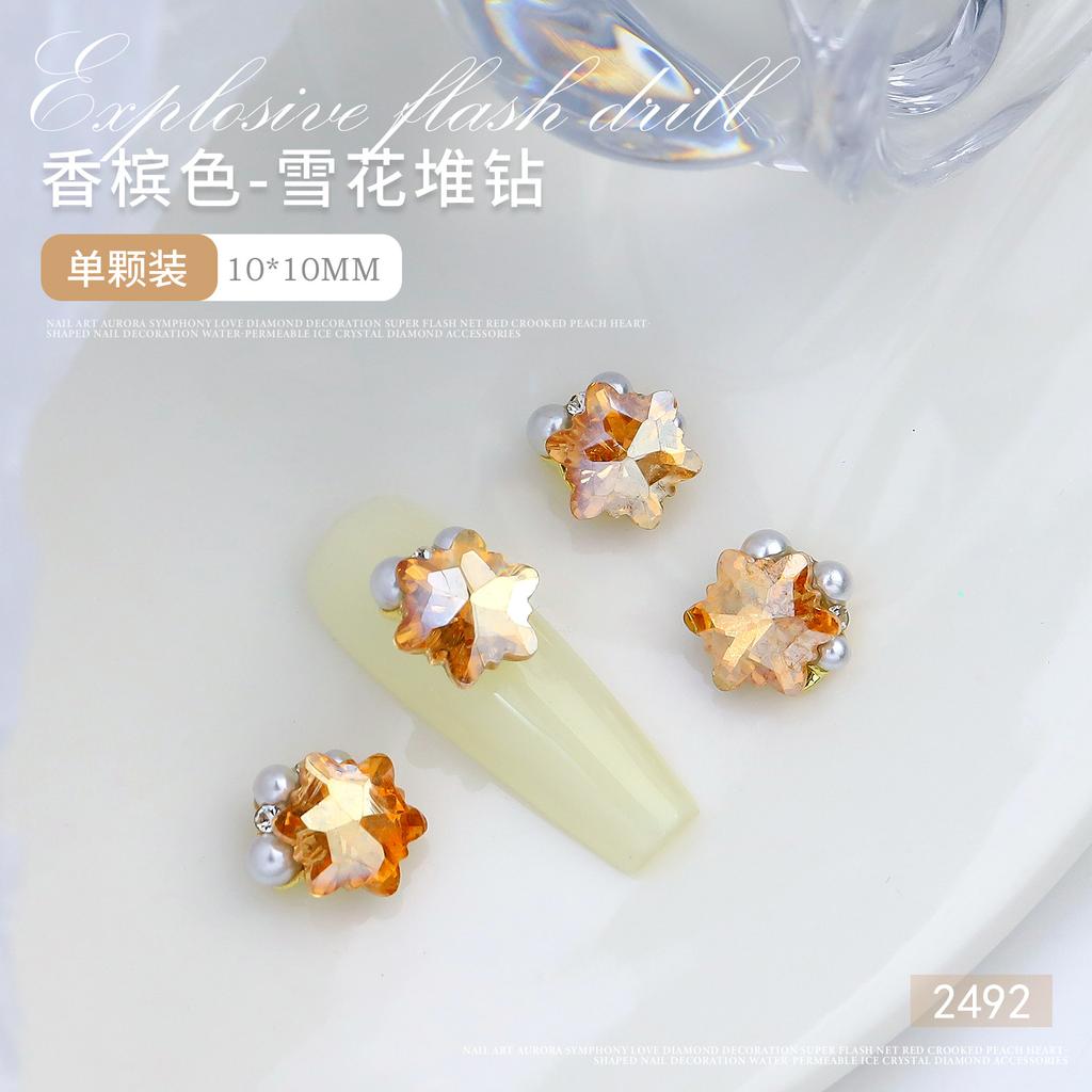 Nail Art Crystal Stack Diamond Finished Product Super Shiny Crooked Heart Rectangular Hand-Inlaid Pearl Nail Ornament