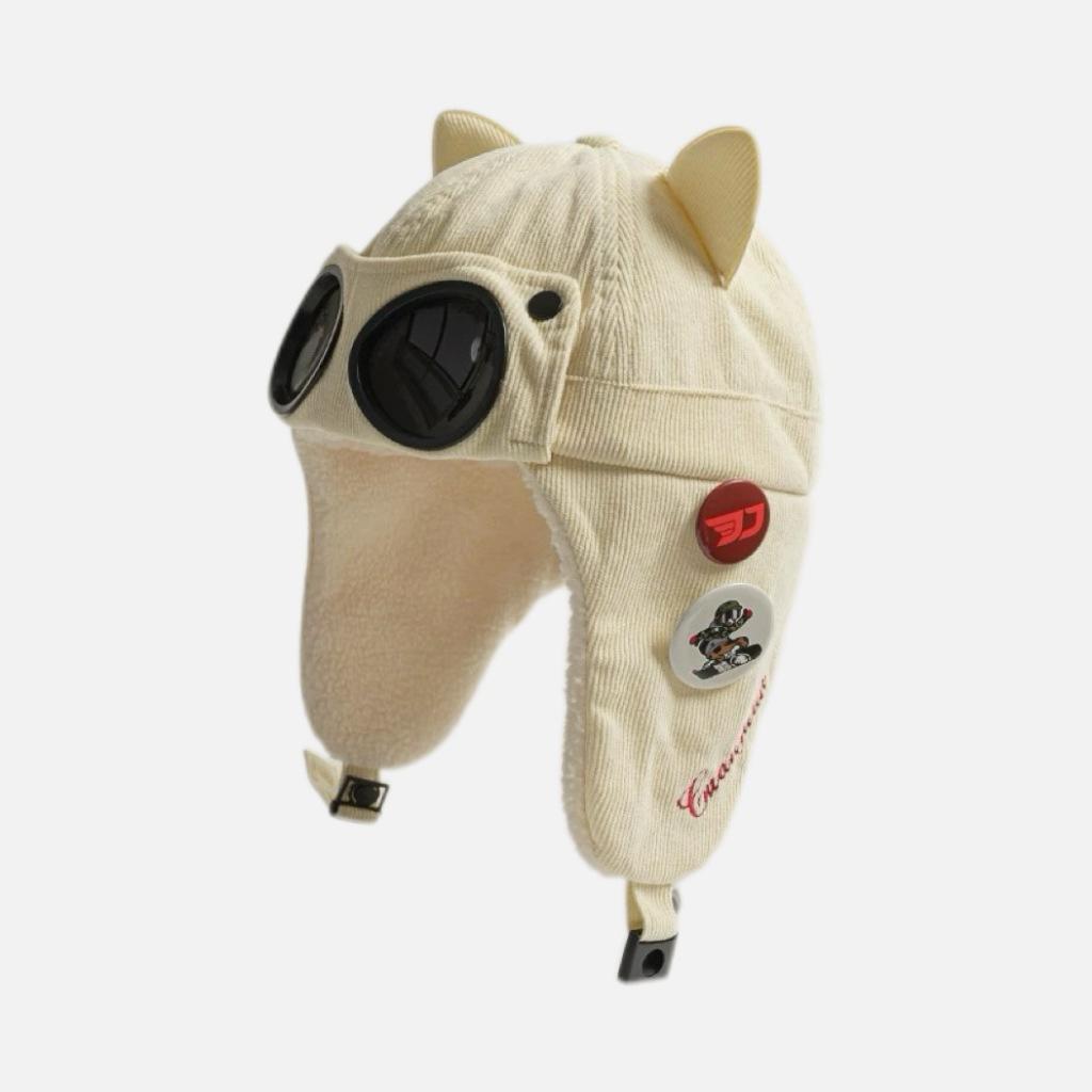 Утолщенная флисовая шапка для лыж с кошачьими ушками, универсальная шапка Lei Feng, зимняя симпатичная шапка-пилот с солнцезащитными очками для женщин