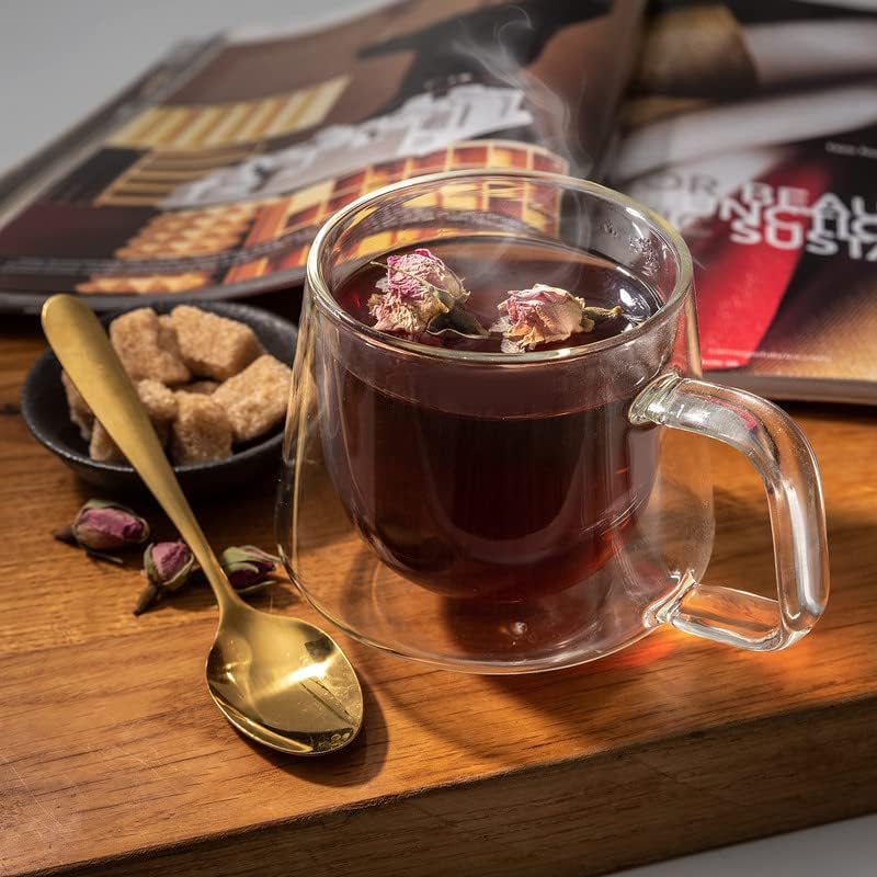 YWDL 200ml Double Wall Glass Coffee Cups Espresso Clear Insulated Tea Mugs Heat Resistant Handle Mug For Latte Cappuccino