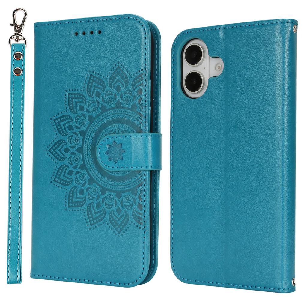 Чехол-подставка для iPhone 16, текстурированный кожаный чехол-кошелек для телефона с ремешком