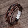 Cross Leather Rope Bracelet for Men Vintage Woven Punk Magnet Buckle Wristband Jewelry Accessories