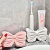 Charming Bowknot Ceramic Toothbrush Holder Portable No-Drill Bathroom Organizer for Toothbrushes & Toothpaste for Return School