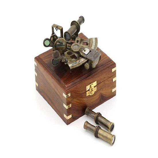 Секстант из цельной латуни с двумя дополнительными прицельными трубами, морской подарок