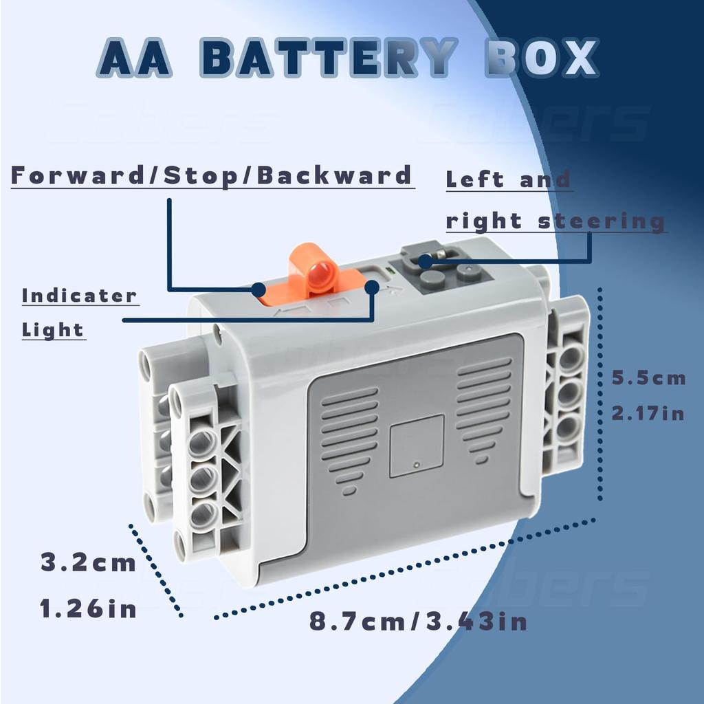 Cobers Power Function Kit 9-Piece Motor Set Compatible with Major Brand Technic Parts AA Boxes, Switches, Lights, Wires, Axles, and Gears