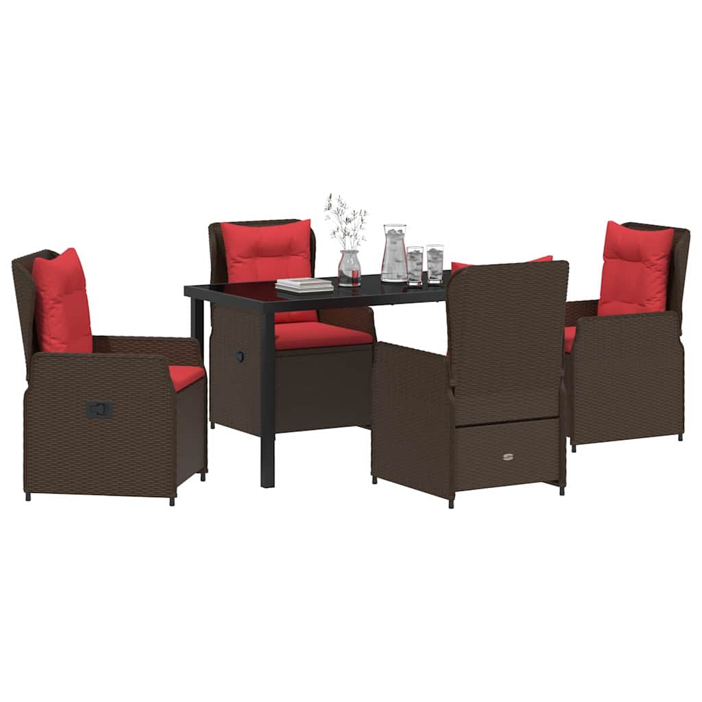 Garden Dining Set with Cushions 5 pcs Brown Poly Rattan
