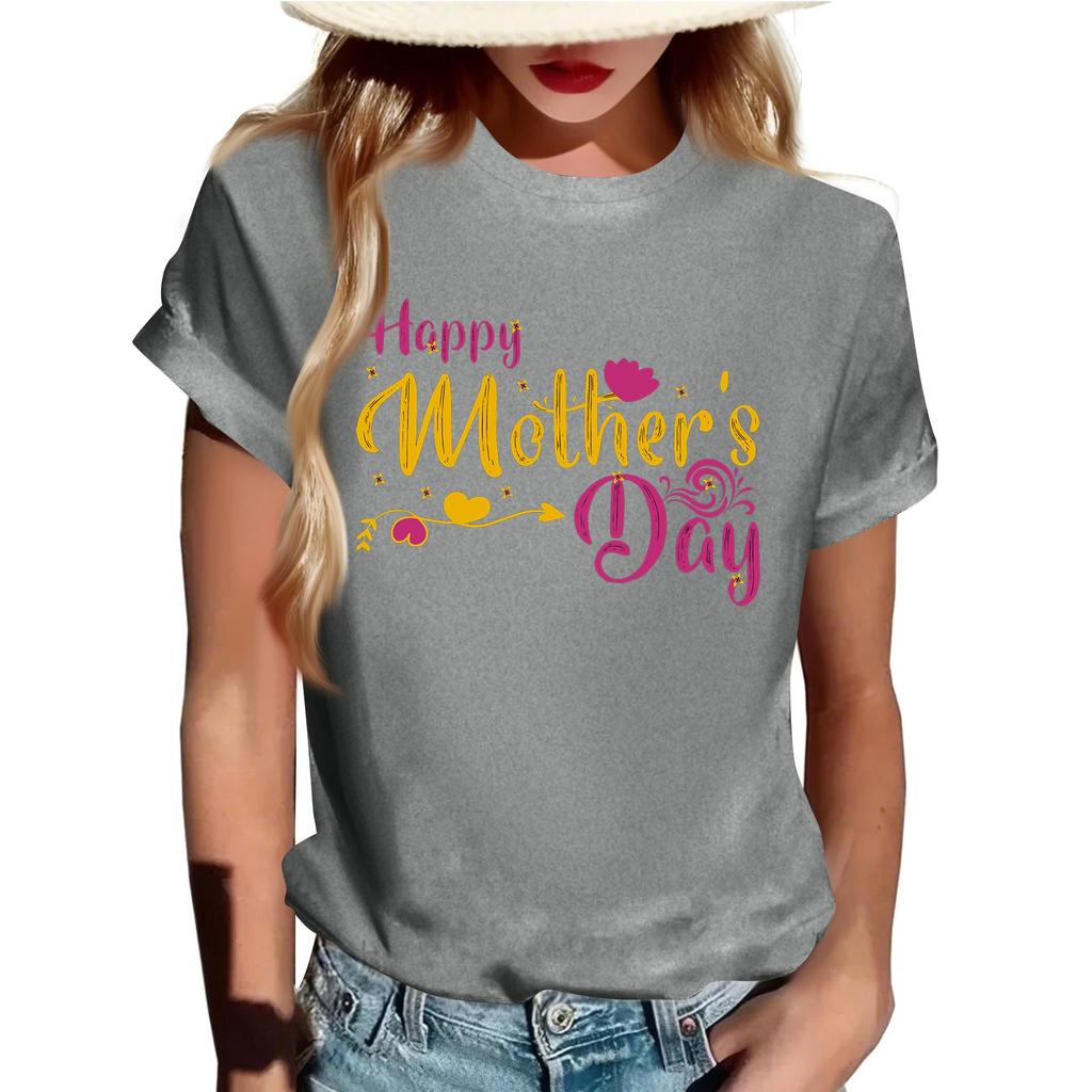 Взрослые Повседневные Ежедневные Круглый вырез с принтом Короткие рукава Футболка Топ с буквами