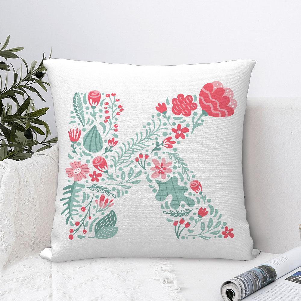 Cute Floral Letter Pillow Case Sofa Decorative Home Double-sided Printing Short Plush Cushion Cover Throw Pillow Cover Gifts