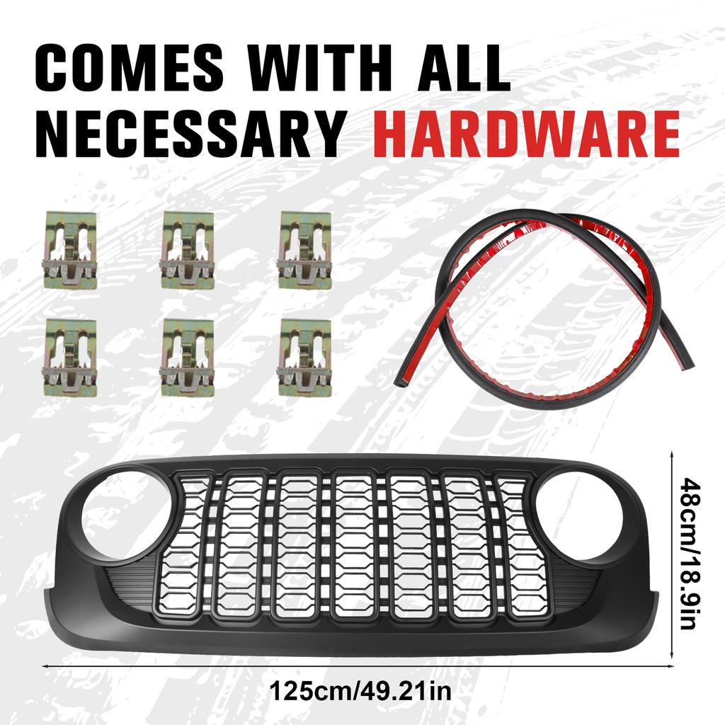 Car Front Bumper Grille Wear Resist ABS Bumper Mesh Grill Replacement Grille for JK Modified To 24 JL for JEEP Wrangler 07-17