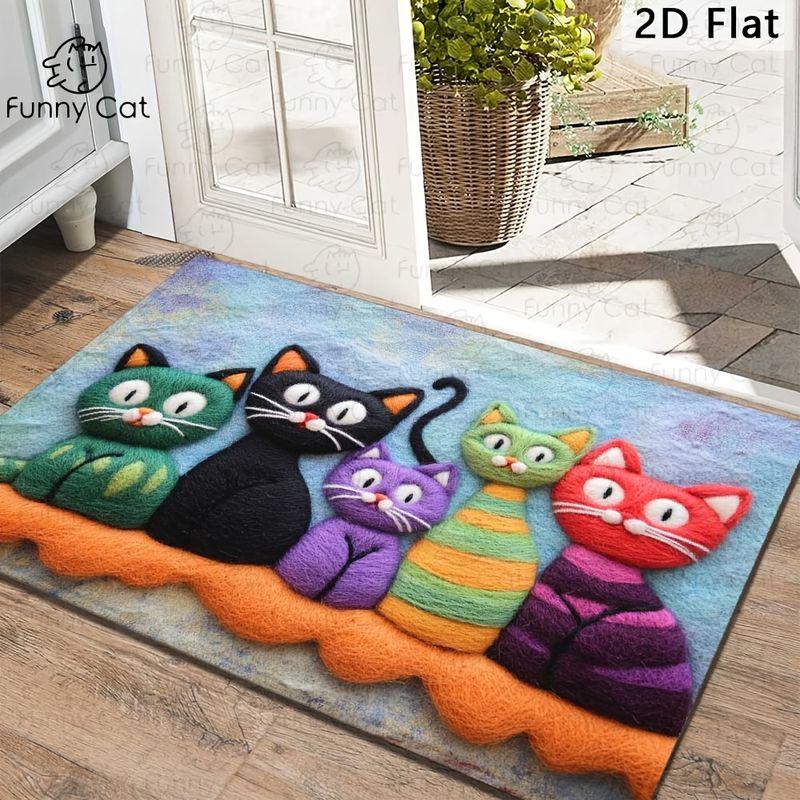 Six Colorful Cats Bathroom Floor Mat, Soft Fuzzy Entrance Rug for Indoors and Outdoors, Home Decoration
