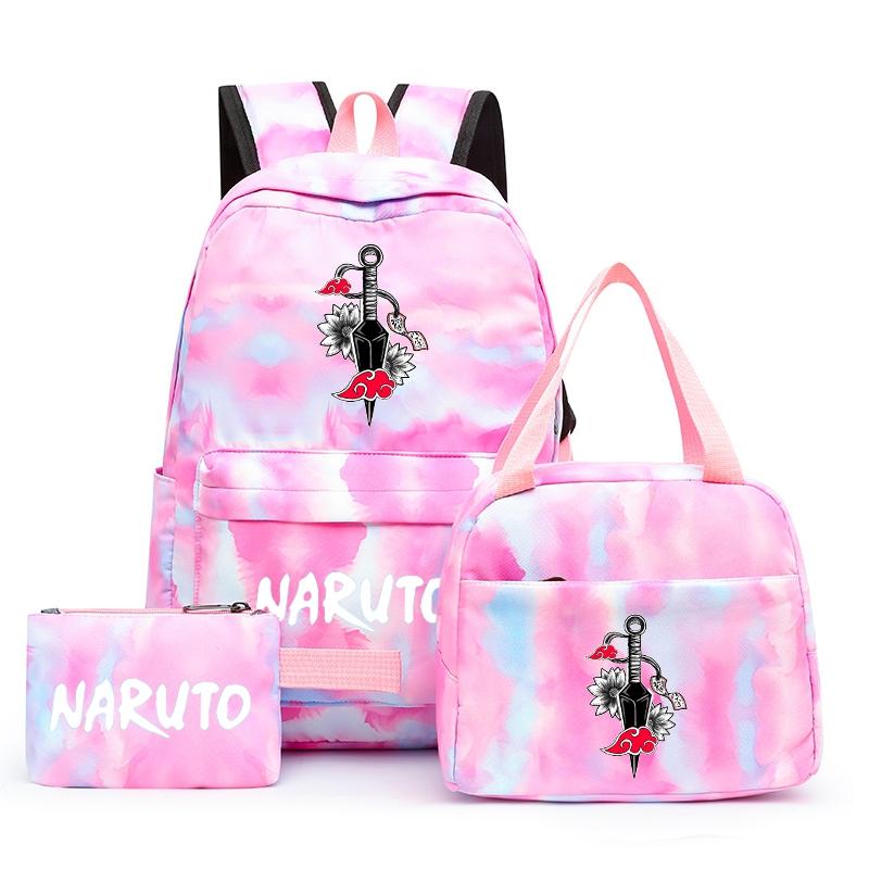 3Pcs/set Anime Naruto Backpack Back To Schoobag with Lunch Bag for Teen Gir Boy Student Bookbag Men Women Leisure Travel Bag
