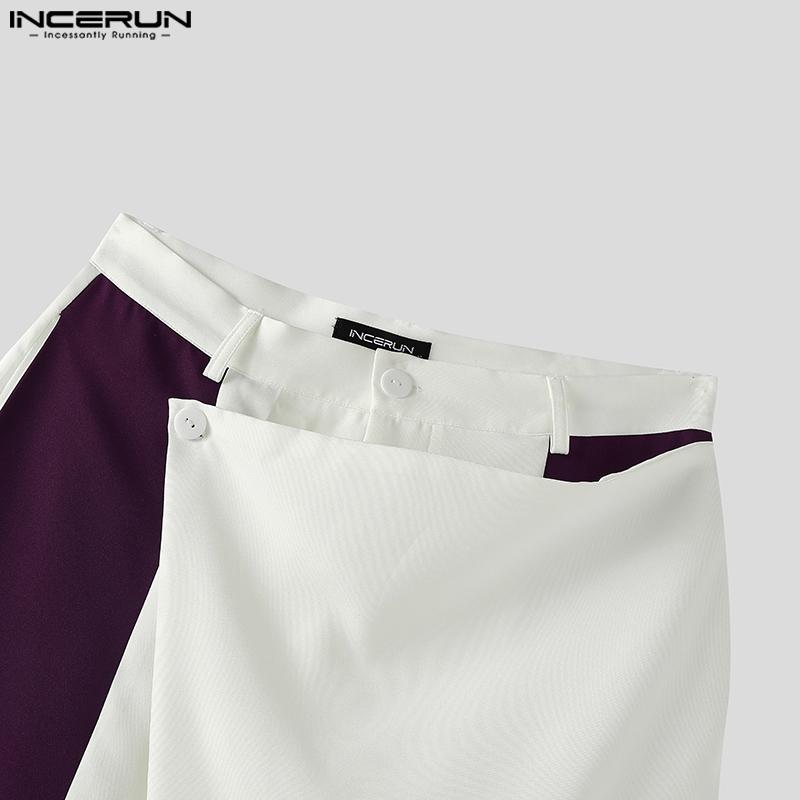 INCERUN Мужские повседневные брюки на молнии с заплатками, запахом, свободные, прямые