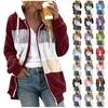 Women's Loose Large Size Plush Multicolor Paneled Hooded Zip Jacket