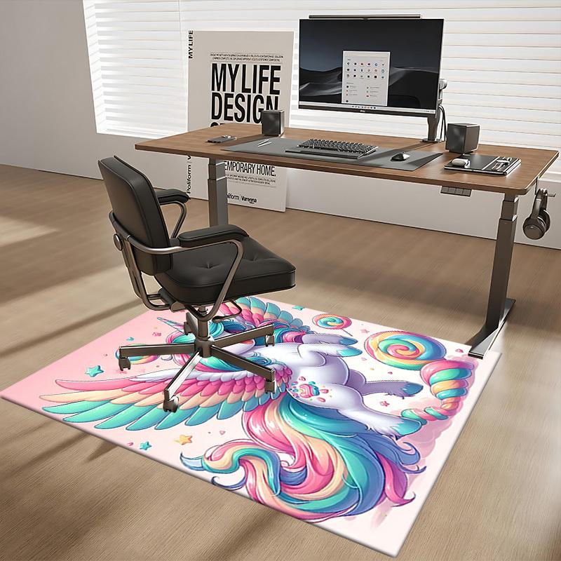 1pc Rainbow Unicorn Office Chair Mat - Anime Cartoon Design, Non-Slip Carpet for Home Decor, Suitable for All Seasons.H096