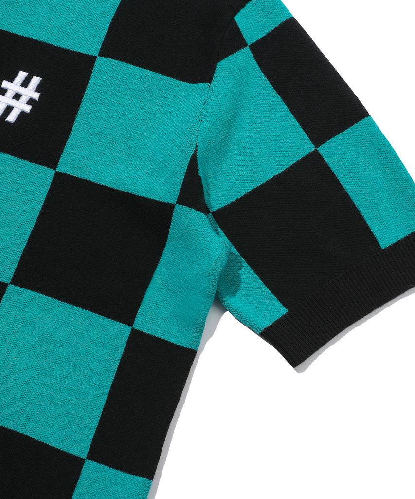 BEENTRILL Short Sleeve Classic Checkerboard Comfort Fit Knit (Teal)