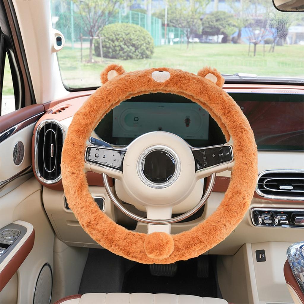 Car Steering Wheel Cover Winter Plush New Cartoon Cute Dog Inside the Car with Warm Cover Car Universal Protective Cover