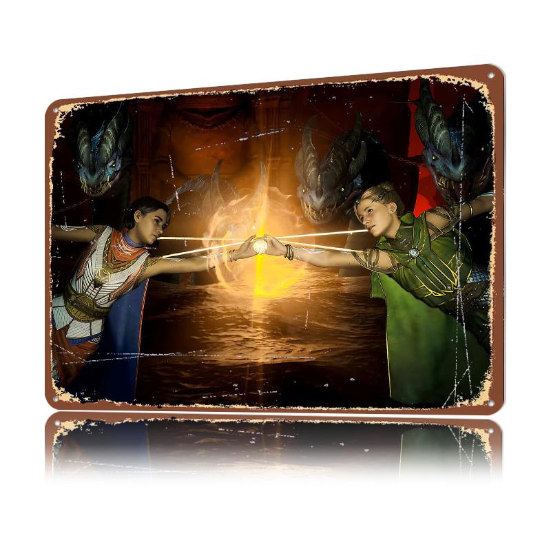 Split Fiction Personalized D Textured Metal Poster Wall Art Tinplate Sign for Gaming Decoration Room Funny Signs Wand Deko Home