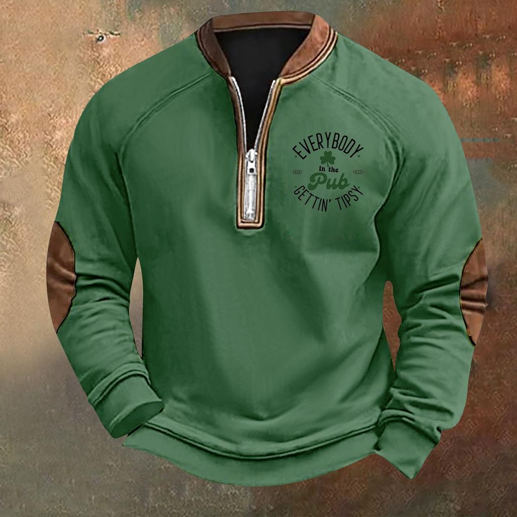 Men's St. Patrick's Day Vintage Casual Zip Sweatshirt Outdoor Casual Top