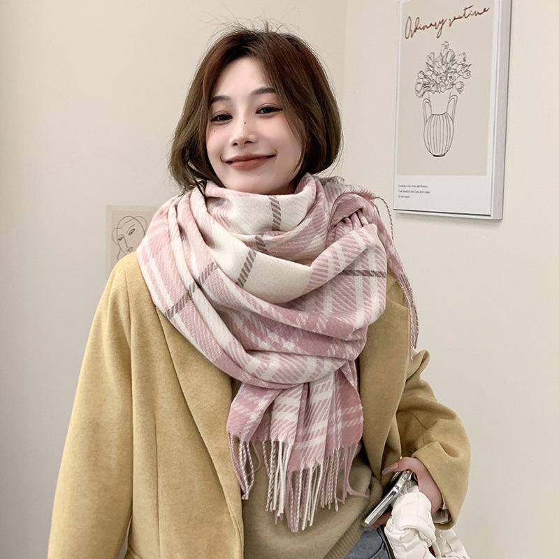 Scarf WomenS Winter Versatile Cashmere Plaid Tassel Thickened Warm Fashion Cold Proof Wind Proof Warm Shawl