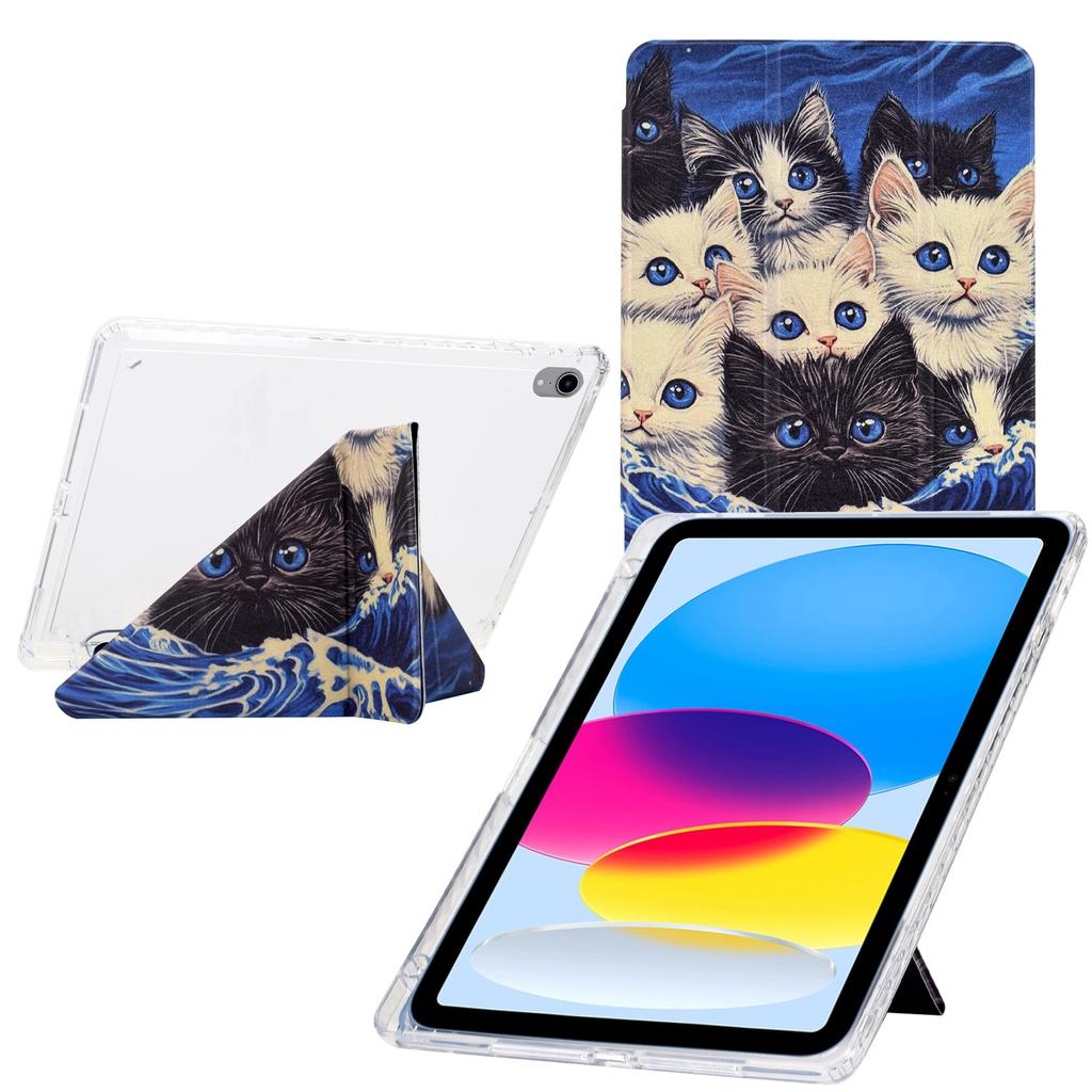 For iPad (2025)/10.9 (2022) Case Y-Fold Stand Pattern Print Leather+Clear Acrylic Tablet Cover with Pencil Holder