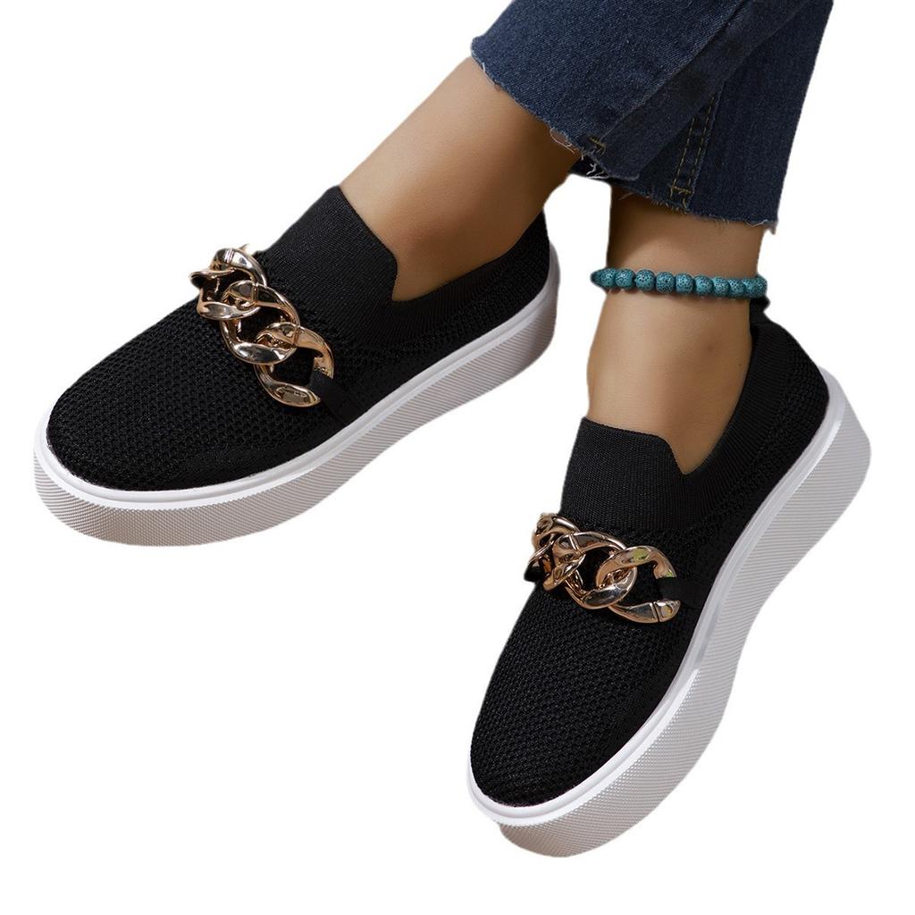 Женская обувь 2024 года, повседневная обувь, женские мокасины с металлической цепочкой, модные кроссовки на плоской подошве, женские туфли на платформе, большой размер 43, Zapatillas Mujer