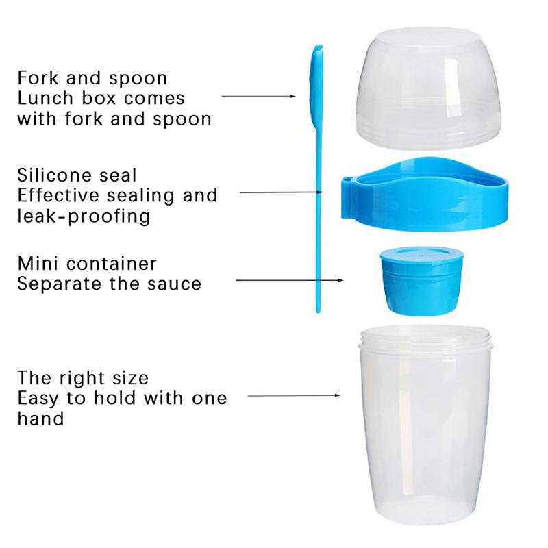 Чашка для завтрака, фруктов, овсянки, йогурта, салата с крышкой, ложка, двухслойная портативная чашка для хранения еды для фитнеса, снижения веса