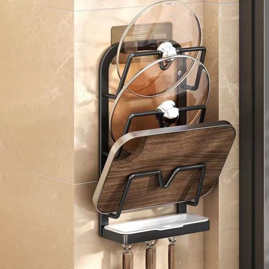 Настенный держатель для крышек от кастрюль, кухонная стойка для хранения крышек от кастрюль, органайзер для крышек от кастрюль без сверления со съемным поддоном