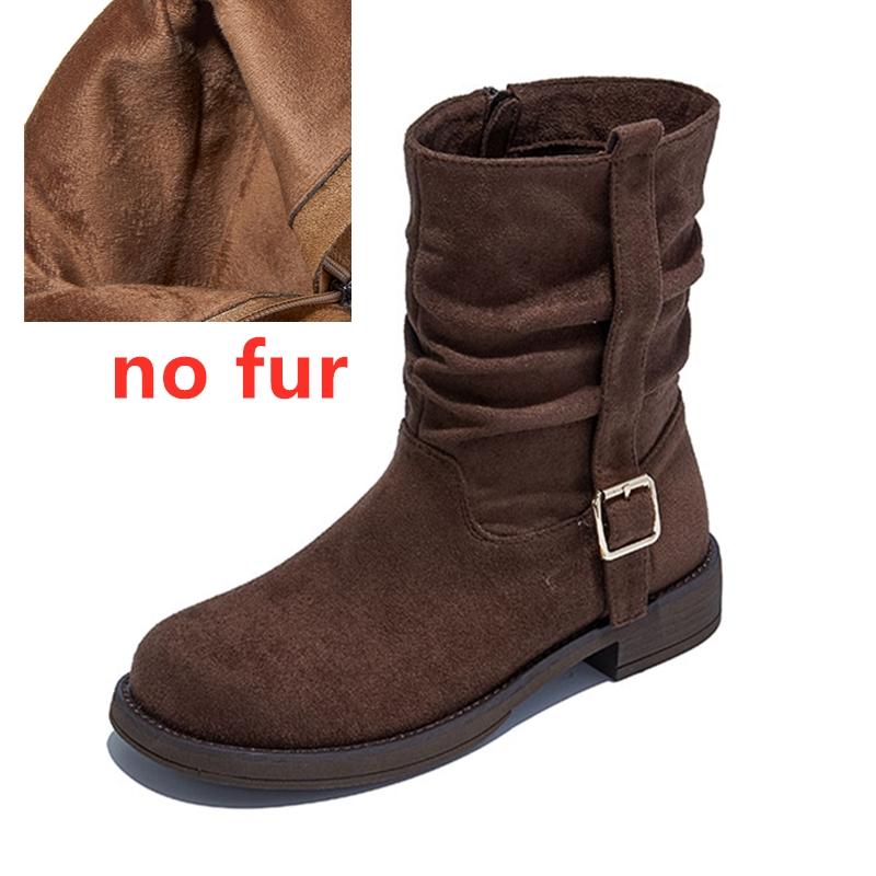 Women's Ankle Boots and Booties Non-Slip Round-Toe Western Cowboy Boots Large-Size Maillard Vintage Motorcycle Boots Female