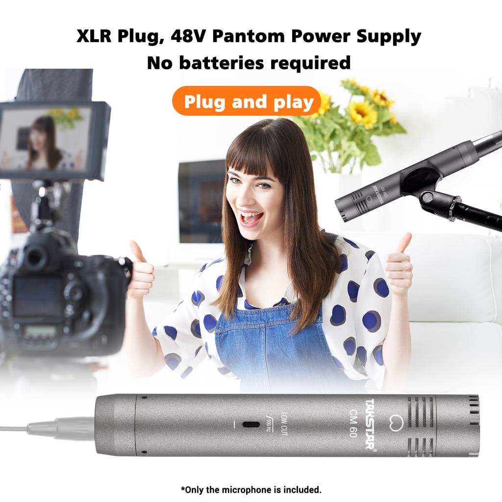 Takstar CM-60 Профессиональный конденсаторный микрофон XLR Кардиоидный микрофон 48 В с фантомным питанием для