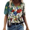 Летние женские футболки с 3d модным цветочным принтом Harajuku, футболки большого размера для женской одежды, новые топы с короткими рукавами и v-образным вырезом