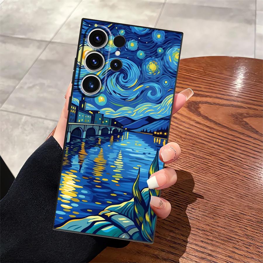 Чехол для Samsung Galaxy S25 Edge S23 Ultra S21 FE S20 S24 Plus Черный Мягкая Крышка для Телефона Художественная Картина Маслом
