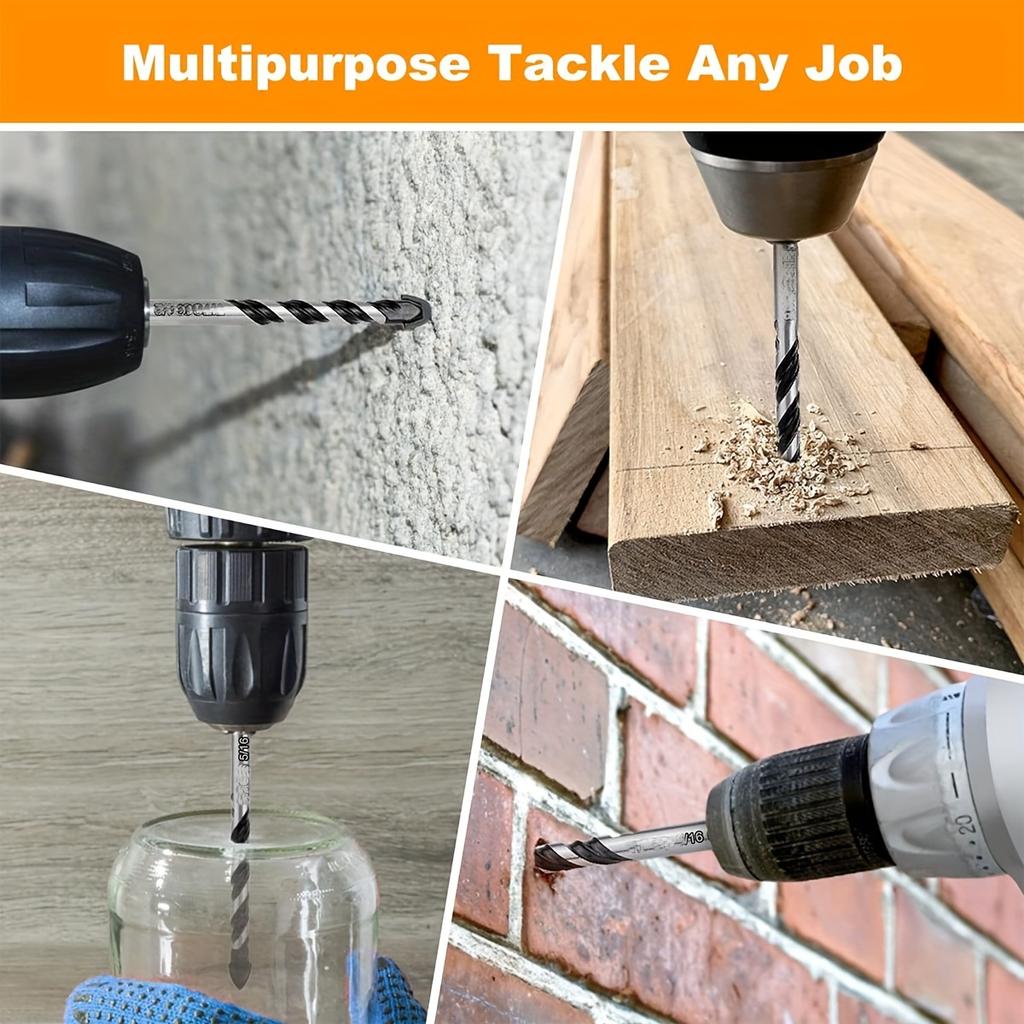 9pcs Professional Masonry Drill Bit Set for Glass/Brick/Plastic/Cement/Wood/Tile/Etc, Industrial Strength Carbide Drill Bit Tip