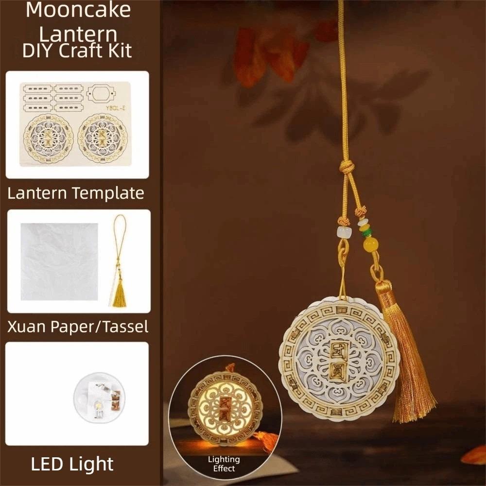 Luminous Wooden Mooncake Lantern Handmade Glow Festival Decor Pendant  Chinese New Year