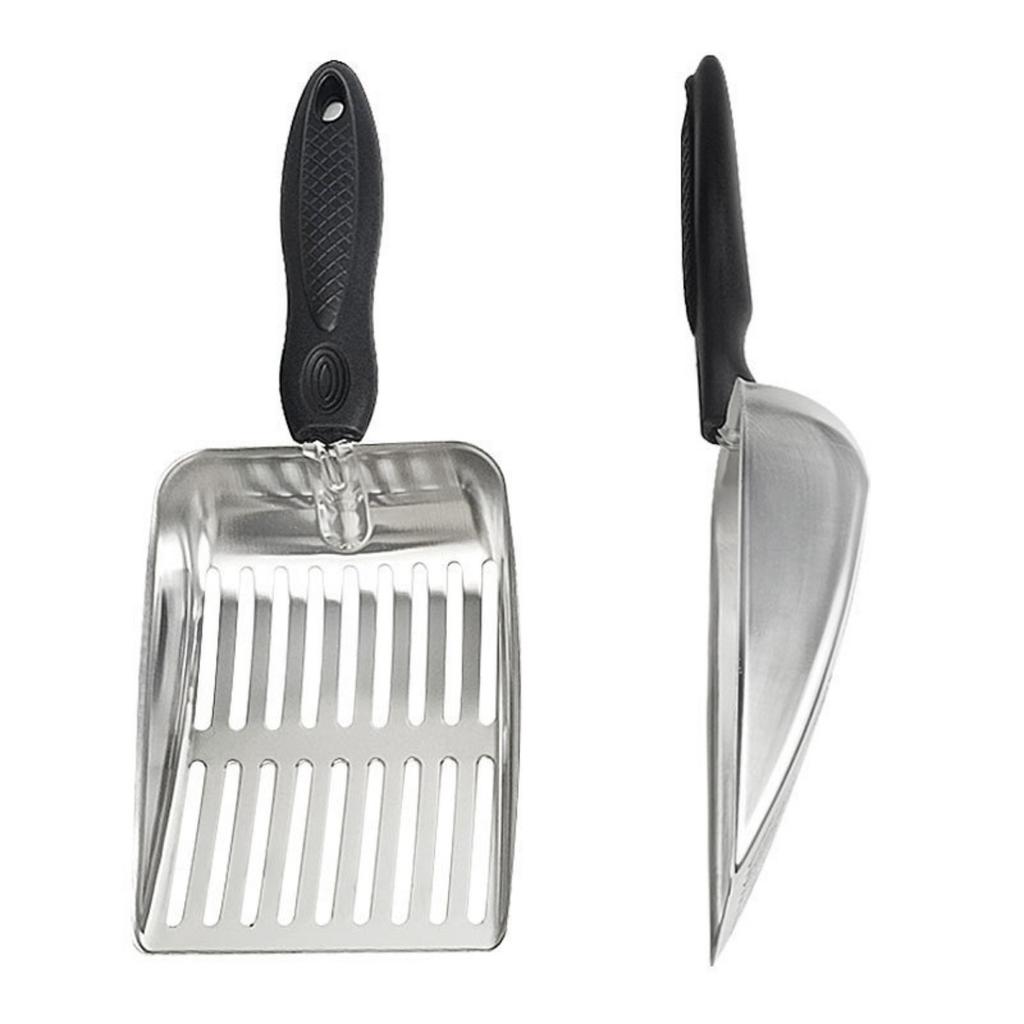 Металлический средний совок для кошачьего туалета - совок для кошачьего туалета - прочный сетчатый совок - сетчатая лопата - легко чистить - подходит для кошачьего туалета - светло-черный