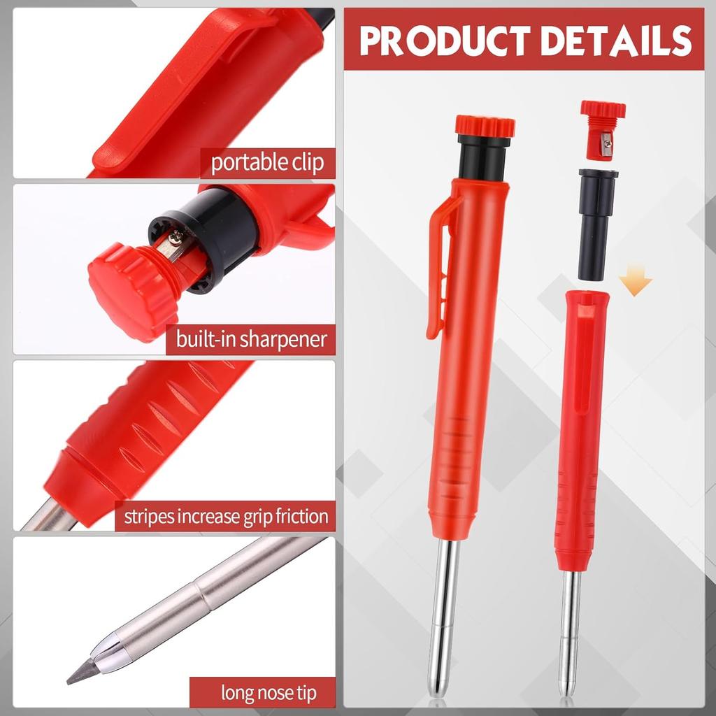 8 pack 2.8mm Mechanical Carpenter Pencils with 48 Refills, Construction Pencils with Built-in Sharpener, Long Nib Deep Hole Marker, Heavy Duty