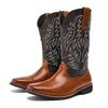 Fashion Spring Autumn Men Western Cowboy Boots High Tube Embroidered Boots Punk Man Knight Boots Retro Wide Headed Leather Shoes for Men
